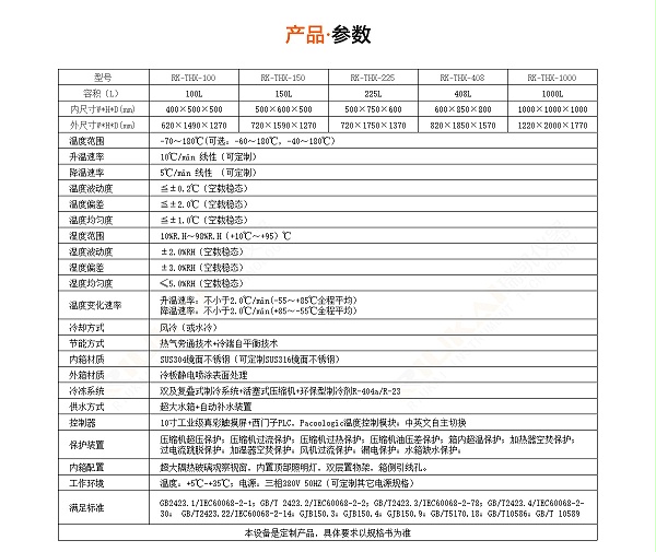 高低温快速温度变化试验箱规格参数